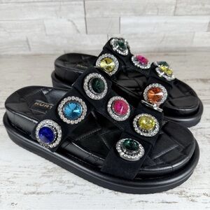 Kurt Geiger London Orson Black Crystal Jewel Stud Ornament Slide Sandals SZ 38